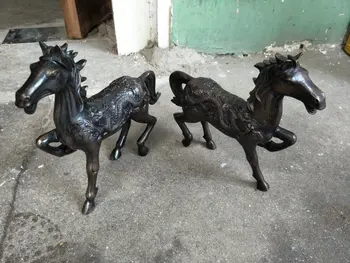 Antikke Gamle Kinesiske kobber køre hest,ET PAR,boligindretning,håndlavede håndværk/Collection,Gratis forsendelse