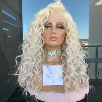 Aske Blond Krøllet Paryk Af Menneskehår PrePlucked Iskolde Blonde Ombre Lace Front Wig Mørke Rødder Remy Hair Kinky Krøllet Paryk Til Kvinder 180%