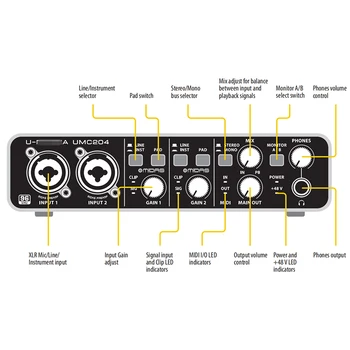 Audiophile UMC204HD Mikrofon-Forstærker Professionel Studio Synge Musik Live-Optagelse Guitar-band, USB-Audio Interface til lydkort