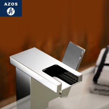 Azos Vandfald LED Vandhane Misfarvning Håndvask Messing Krom Koldt og Varmt Skifte Temperatur Kontrol Badeværelse Ovenstående Counter B