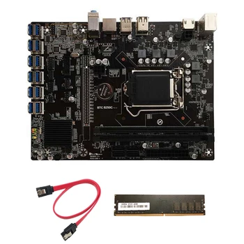 B250C BTC Minedrift Bundkort med DDR4 4G 2133MHZ RAM+SATA Kabel 12XPCIE til USB3.0-Kort Slot LGA1151 for BTC Miner