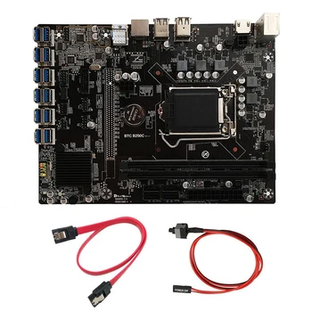 B250C BTC Minedrift Bundkort med SATA Kabel+ Skift Kabel 12XPCIE til USB3.0 GPU Slot LGA1151 Støtte DDR4 DIMM RAM