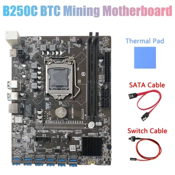 B250C Miner Bundkort+Termisk Pad+SATA Kabel+Skift Kabel-12 PCIE-til USB3.0 Grafik-Kort Slot LGA1151 Støtte DDR4