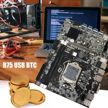 B75 BTC Minedrift Bundkort+Tilfældig CPU+DDR3 4GB 1600Mhz RAM+128G SSD+SATA Kabel+Skift Kabel-LGA1155 8XPCIE til USB-yrelsen