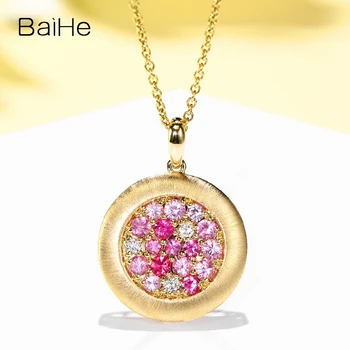 BAIHE Rigtig Solid 18K Hvid/Gul/Rosa Guld Naturlige Pink Safir Naturlige Diamanter Vedhæng Fine Smykker at Gøre Dumaloq kulon
