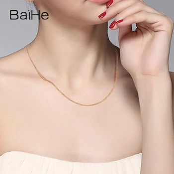 BAIHE Solid 18K Gul/Rosa/Hvid Gold Kvinder Trendy Fine Smykker Bryllup Enkle ægte guld o-formede kæde prime kæde Halskæder
