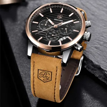 BENYAR 5104 Mænd Ure Fashion Silikone Bånd Vandtæt Sport Quartz Chronograph Watch Mænd Relogio Masculino Armbåndsur