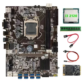 BTC-B75 Minedrift Bundkort+I3 2120 CPU+DDR3 4GB 1600Mhz RAM+128G MSATA SSD+SATA Kabel+Skift Kabel 8XPCIE til USB-yrelsen