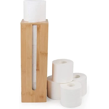 Badeværelse Bambus Papirholder Reservedele Arrangør, Lodret Frit-Stående Arrangør, Hold 4 Ruller Toiletpapir