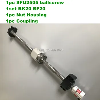 Ballscrew sæt SFU / RM 2505 1100 1500 mm med udgangen bearbejdede + Ballnut + BK/BF20 ende support + Møtrik Bolig+Kobling til cnc dele