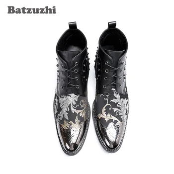 Batzuzhi Luksus Britisk Stil Mænd Ankel Støvler i Ægte Læder Motorcykel Cowboy Støvler Mænd Læder Støvler Botas Hombre, Stor US6-12
