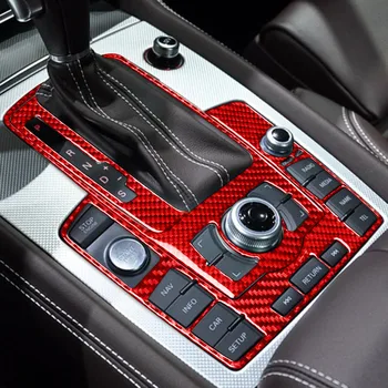 Bil Interiør Klistermærker Gear Panel Mms-Knop Ramme Dekoration Dække Trim Ægte Carbon Fiber Sticker til Audi Q7 4L 2007-