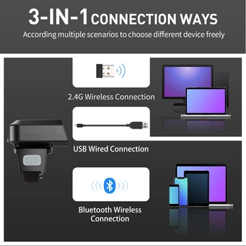 Bluetooth-1D Bar code Læser 2,4 G Trådløse og Kabelforbundne Mini Finger Ring Barcode Scanner USB-Understøttelse Mobiltelefon, iPad, Tablets, PC