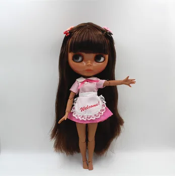 Blygirl Blyth dukke Mørke brune pandehår lige hår nøgen dukke fælles organ 19 fælles sort hud DIY-dukke kan ændre makeup