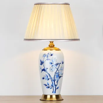 Blåt Mønster Ny Kinesisk Keramik Bordlampe Sengelampe, Stue, Soveværelse Retro Hotel Dekoration Amerikansk Stil