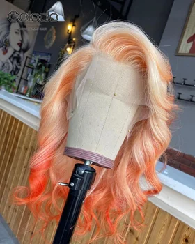 Brasilianske Blonde Paryk Med Baby Hår Body Wave Remy Hair Ombre Orange Transparent Blonde Paryk Menneskehår Parykker Til Kvinder