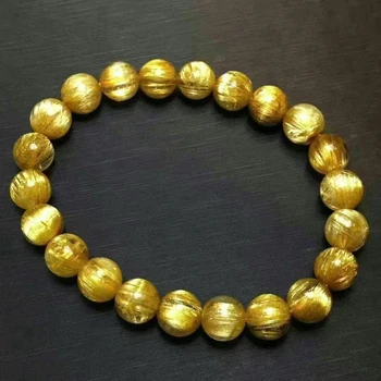 Brasilien Naturlige Guld Rutilated Kvarts 8.5 mm Klart, Runde Perler Armbånd Kvinder Mænd Fashion Stor Størrelse Perle Velhavende Sten AAAAAAA
