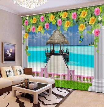Brugerdefinerede 3d-foto gardiner Strand blomster 3d stereoskopisk gardiner til soveværelset cortinados de sala vindue gardin stue