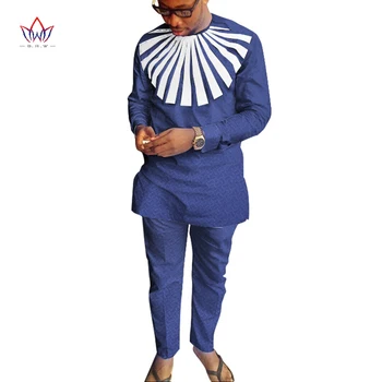 Brugerdefineret Afrika Herre Dashiki Shirt Bukser Passer til Plus Size Mænd Afrikanske Tøj langærmet Top med Varme Sæt 2PC Tøj WYN249