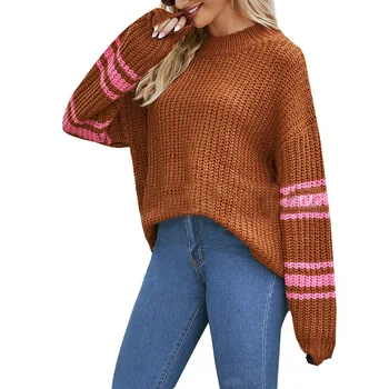 Brun Halvdelen Turtleneck Sweater Kvinder Vinteren 2020 Sweater Strik Mode Stribet Pullover Med Lange Ærmer Kvinder Salg Billige Engros
