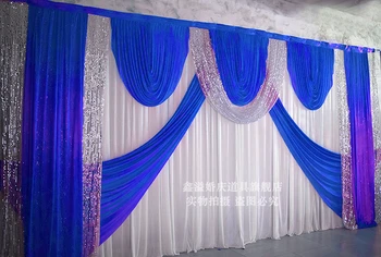 Bryllup Baggrund med royal blue swags scenetæppe med sølv paillet Bryllup Dekoration