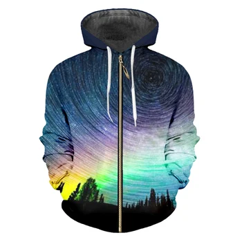 CJLM Mand Store Størrelse Rainbow Zip Hoodies Farvede Landskab Mænd Lynlås Pels 3D Printet stjernehimmel Tendens Sweatshirt