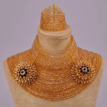 Champagne-Guld AB 25 Lag 4mm Crystal Beaded Mode Halskæde Afrikanske Perler Smykke Sæt til Kvinder 25LC03