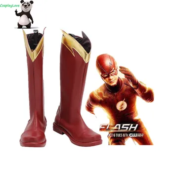 CosplayLove DC Flash-Sæson 4 Barry Allen Red Cosplay Sko, Lange Støvler Custom Made Læder