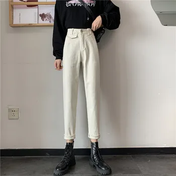 DD005 Efteråret og vinteren koreanske version af den nye høj-taljen alle-match Harlan lange bukser-jeans