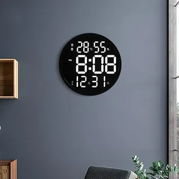 Digital Elektronisk LED Wall Clock Lysende Stort Ur, Digital Temperatur Og Luftfugtighed Elektronisk Ur Moderne Design-12 Cm