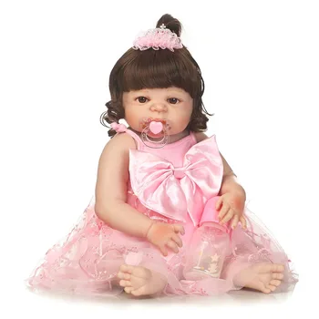 Dollmai 22inch 55cm Bebe Reborn Dukke fuld Silikone Dreng Pige Toy Reborn Baby Doll Gave til Børn Hvid Kjole Pink Pels