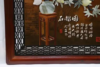 Dongyang træskærerarbejder, jade maleri vedhæng, Kinesiske massivt træ stue, soveværelse dekorative maleri, naturlige jade, fan-shap