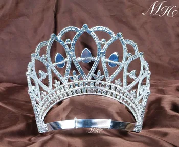 Dronning Store Tiara Diadem Skønhedskonkurrence Crown Håndlavet Krystal Rhinestone Kvinder Hårbånd, Bridal Wedding Party Kostumer
