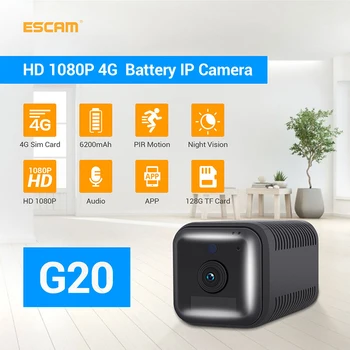 ESCAM G20-1080P HD-Genopladeligt Batteri PIR Alarm 4G SIM-Kamera Med To-Vejs Audio Euro Land Sikkerhed CCTV Kamera Overvågning