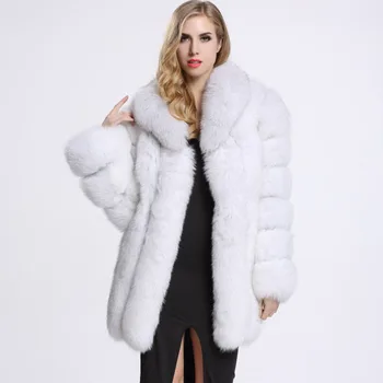 Efterår og vinter nye mode kvinder fox fur græs imiteret pels strip syning, læder frakke