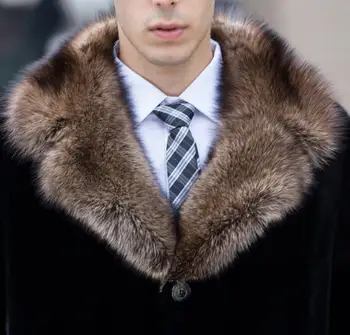 Efteråret faux mink pels, læder jakke herre vinter blive varm lang læderjakke mænd slanke jakker jaqueta de couro stor pels krave
