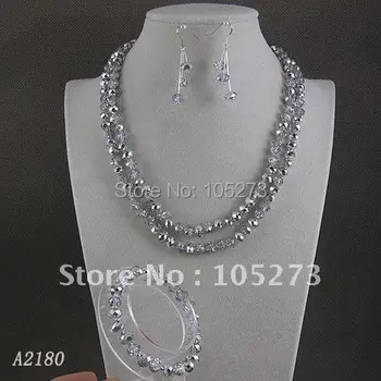 Engros Elegante smykker AA Grå farve 6x8mm krystal halskæde, armbånd, øreringe smykker 3set/masse Rhinstone magnet lås A2180