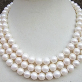 Engros mode 9-10mm natuiral hvide kulturperler freshwater pearl præfekt perler runde kvinder lang kæde 50