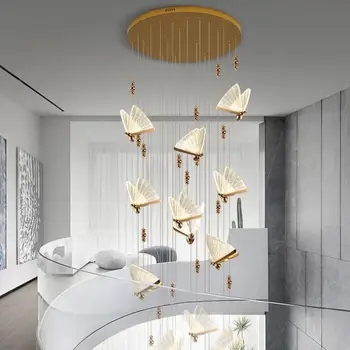 Europa Bryllup indretning LED Sommerfugl lys, Højt til loftet, Lysekrone armatur suspension Trappe spise Lysekroner Børn Hanglamp