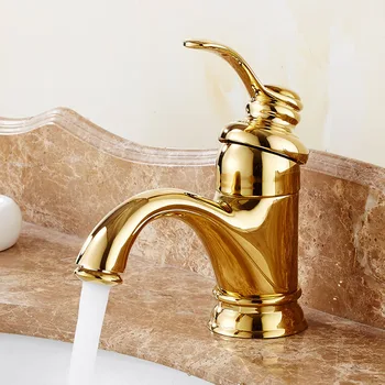 Europæisk Stil Kobber Gyldne Hane Antik Håndvask Armatur Badeværelse Vask med Varm og Kold Håndvask Retro Håndvask