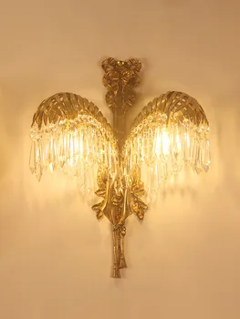 Europæisk Stil Kobber Krystal Væglampe I Fransk Stil, Stue Baggrund Væggen Luksus Soveværelse Sengen Midtergangen Lys