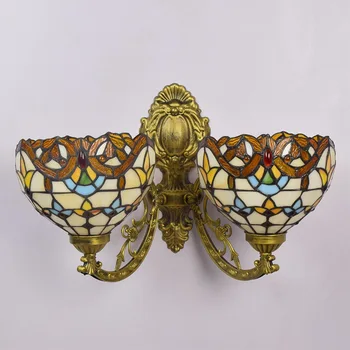 Europæisk Stil Retro Kreative Korridor Dobbelt-Ledes Væglampe Amerikanske Barok Farvet Glas Stue Restau
