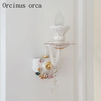 Europæiske luksus keramisk lampe krystal væglampe sengen soveværelse midtergangen lys væg lampe gratis fragt