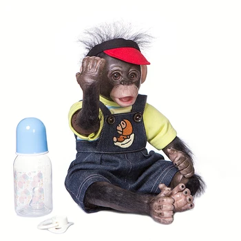 FBB Oprindelige 40CM Håndlavet Detaljeret Maleri Genfødt Premie Baby Orangutanger Black Monkey Collectible Kunst af høj kvalitet dukke