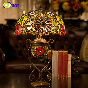 FUMAT Glas Kunst bordlampe Luksus Satin Farvede Glas Tiffany Lampe Til stuen Seng Står Hotel Indretning lamper