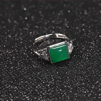 FYJS Unikke 10 Stk forsølvede Kvadratisk Form Rød og Grøn Agater Resizable Finger Ring Mode Smykker