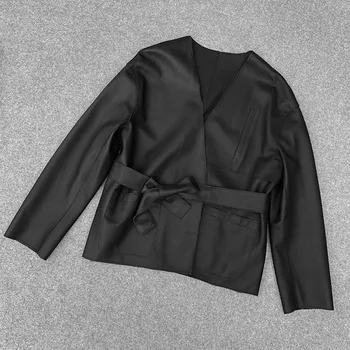 Fabrikken 2020 efteråret ny dyb V-hals i Japansk stil med ægte fåreskind læder jakke ,mode læder frakke NR.
