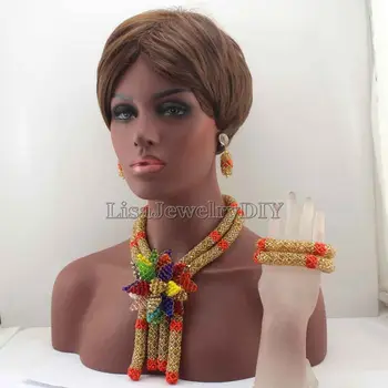 Fantastisk!! Orange Krystal Broche Bib Statement Halskæde Sæt Bryllup Afrikanske Nigerianske Brude Smykker Sæt Gratis Fragt HD8062