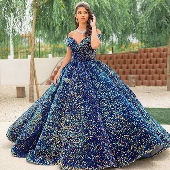 Farverige Paillet Mexicanske Quinceanera Kjole Fra Skulder Sweet 16 Bolden Kjole Prom Kjoler 2021 vestidos de 15 kvinder år