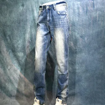 Fashion brand vintage vasket jeans lys blå mænds bukser lige jeans